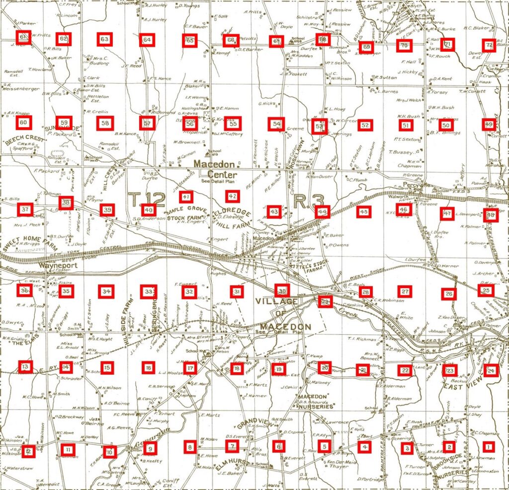 This 1904 map of Macedon shows the lot numbers.