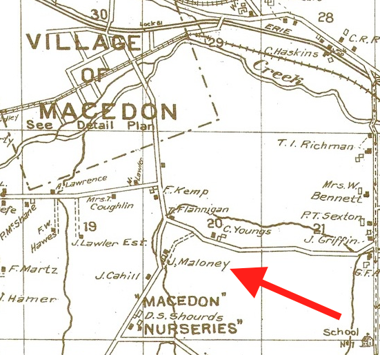 quilt_map This 1904 map shows the location of the Maloney home.