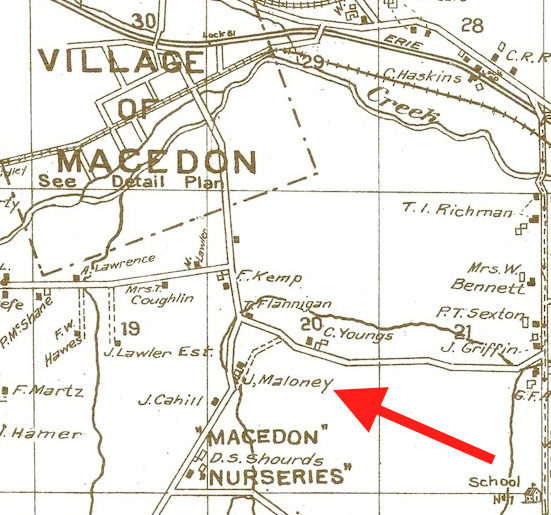 This 1904 map shows the location of the Maloney home.