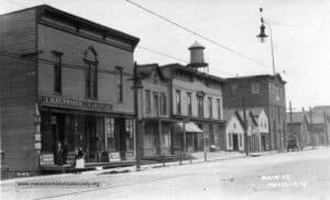 The south side of Main Street looking west from near the intersection of Erie Street.