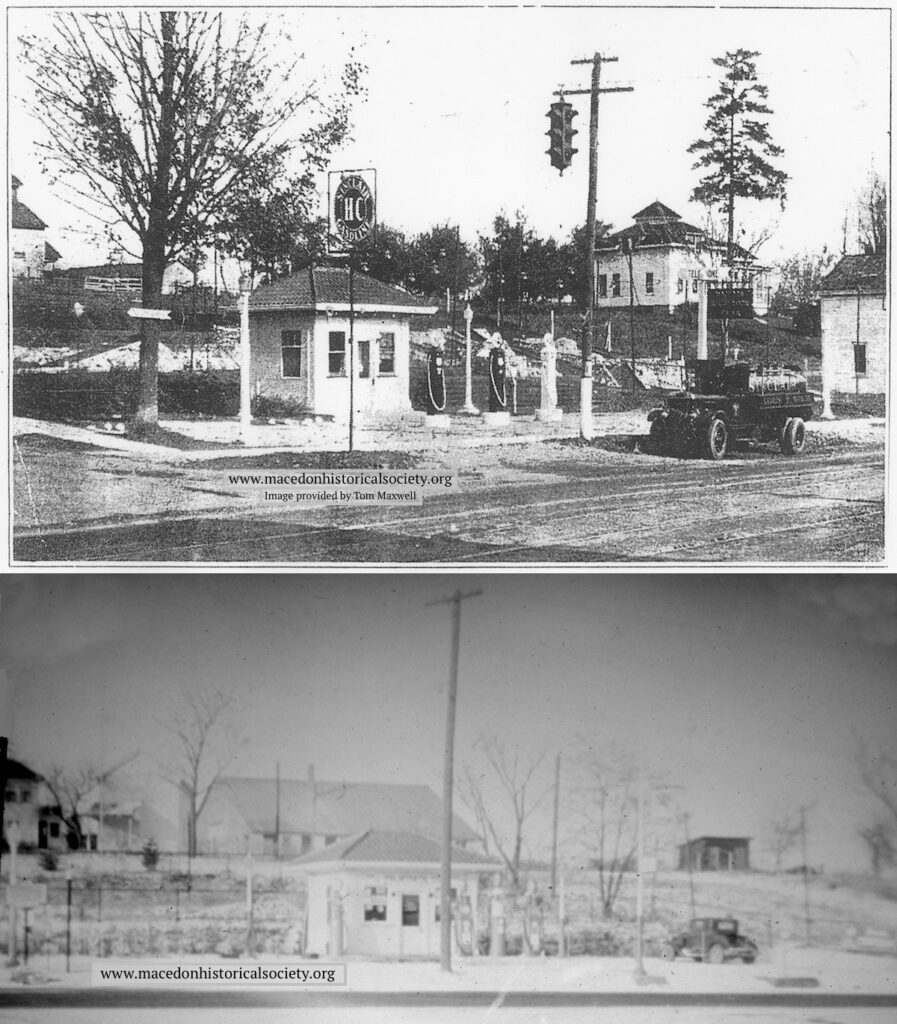 A small gas station was built on the corner. Some remains of the Macedon Hotel can be seen in the top image. The pictures appear to be from about 1911-1920.