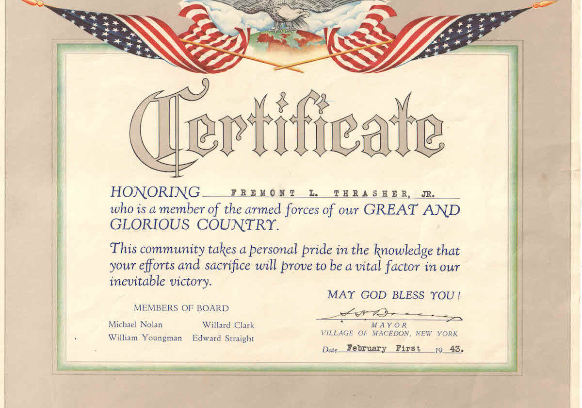 A certificate honoring military service during WWII